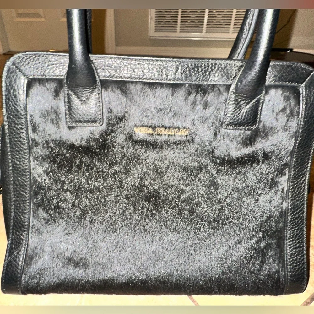 RARE~Vera Bradley Black Cowhide Leather Handbag - Picture 9 of 12